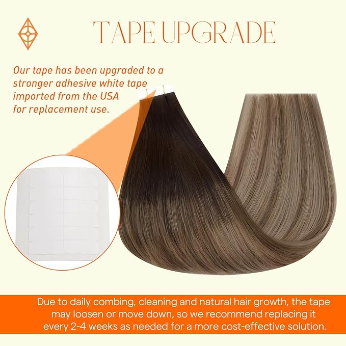 Full Shine Tape in Hair Extensions Human Hair 20 Inch Dark Brown to Brown and Ash Blonde Balayage Tape in Human Hair Extensions Invisible Tape in Hair Extensions for Wedding 50 Gram 20Pcs