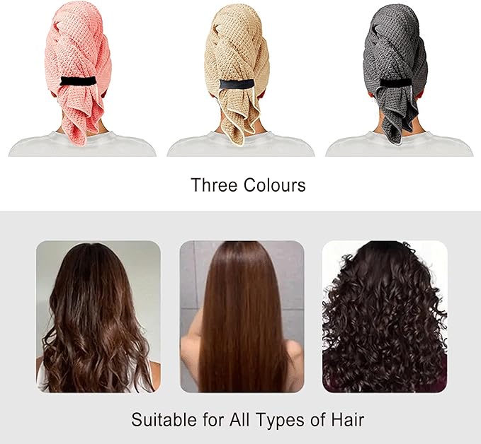 Women Microfiber Hair Towel Wrap with Elastic Strap,Super Absorbent Anti Frizz Drying Turban for Curly, Long,Wet Hair-Pink