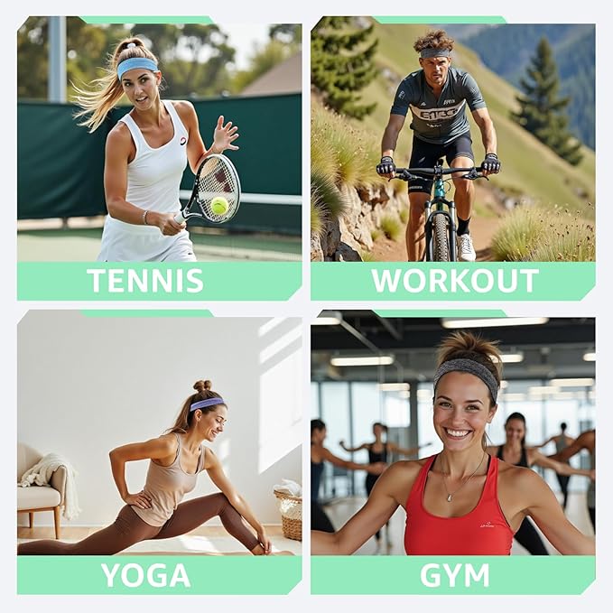 Athletic Headbands for Women, Moisture Wicking Sweatbands, Non-Slip Elastic Sports Hair Bands for Running, Workout, Yoga, Basketball, Tennis, Exercise