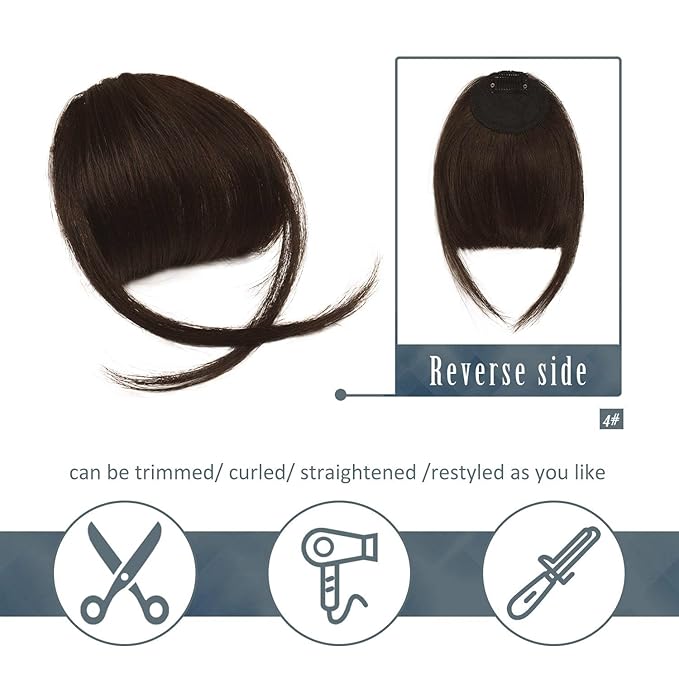 BARSDAR Human Hair Clip in Bangs - 100% Real Human Hair Clip in Bangs for Women - Brown Thick Bangs Extensions Fringe with Temples Real Hair Bangs Hairpieces - Dark Auburn Brown
