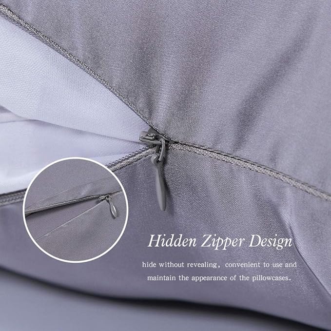 100% Mulberry Silk Pillowcases Set of 2 for Hair and Skin and Super Soft and Breathable Queen Size Nature Silk Pillowcases (Queen, Gray)
