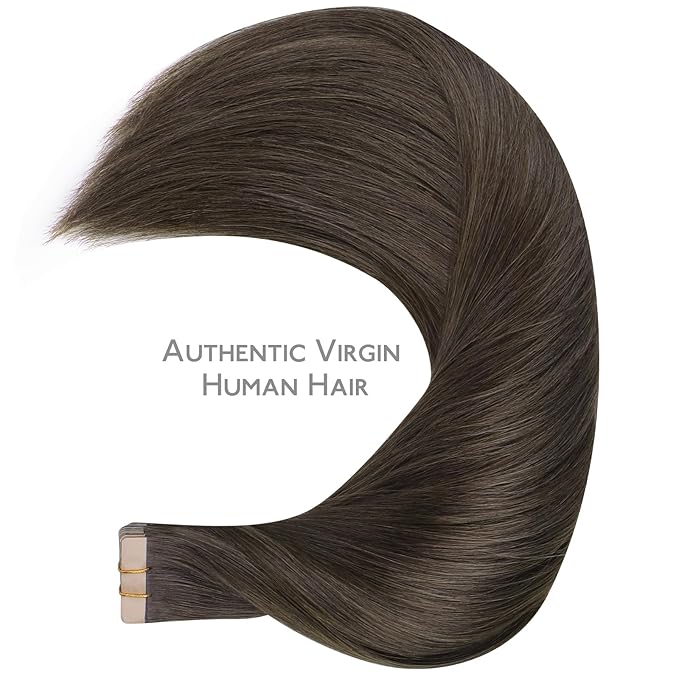 WENNALIFE Tape in Hair Extensions Human Hair, 20pcs 50g 24 inch Cool Dark Brown Remy Hair Extensions Straight Human Hair Tape in Extensions Skin Weft Tape Extensions