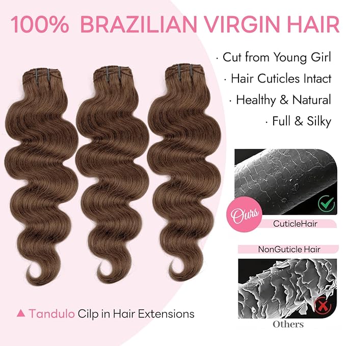 Clip in Hair Extensions Real Human Hair Body Wave 4 Chocolate Brown Clip in 100% Brazilian Remy Human Hair Extensions 8pcs Per Set with 18 Clips Double Weft 18 Inch 100g/3.6oz