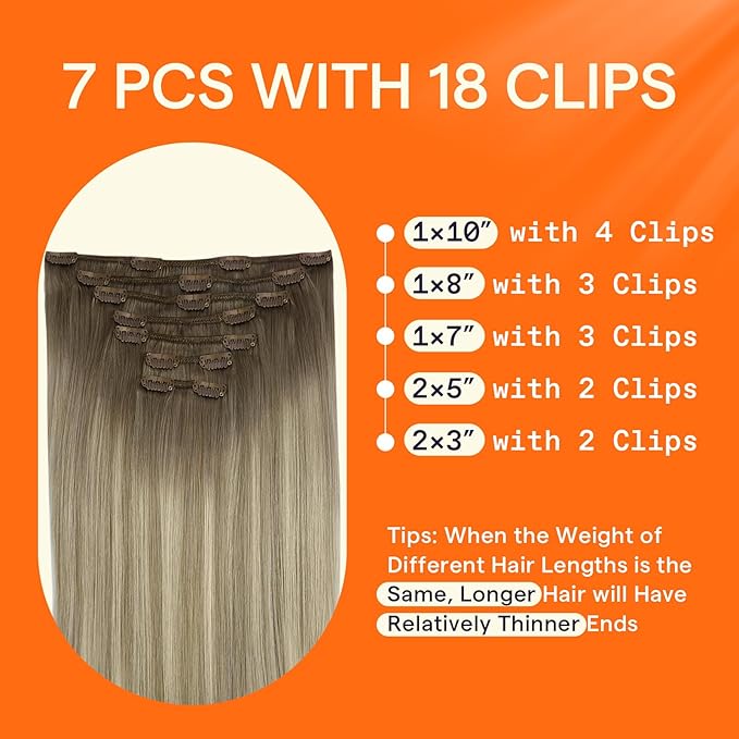 Full Shine Clip in Extensions Real Human Hair Brown Blonde Balayage Hair Extensions Remy Straight Hair Clip ins 20 Inch 7 Pcs 120 G