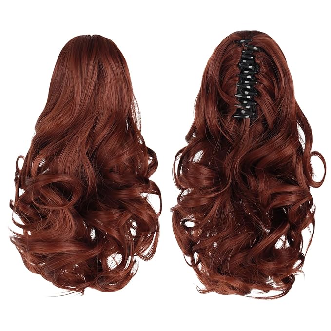 Ponytail Extension, Clip on Ponytails for Women, 12" Claw Clip in Short Curly Wavy Pony Hair Extension for Women - Auburn