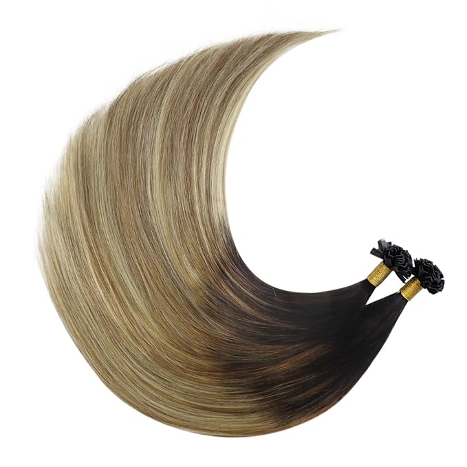 YoungSee K Tips Hair Extensions Brown Balayage K Tip Hair Extensions Remy Human Hair for Women Ombre Brown to Blonde 22In 1g/s 50g