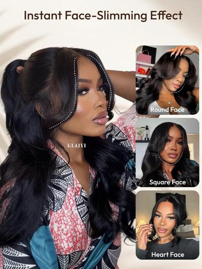KLAIYI Loose Body Wave Pre Everything Glueless 13x4Lace Front Wig Human Hair Drawstring Precut Lace Pre Plucked Bleached Bye Bye Knots 3S Ready to Wear and Go Wig with Face Framing Curtain Bang 22Inch