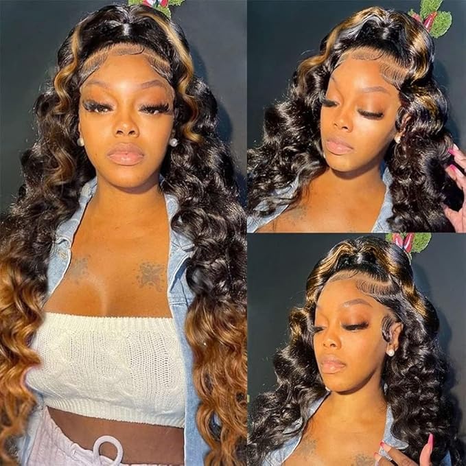 Full 360 Lace Front Wigs Human Hair For Women Ombre Lace Frontal Wig Glueless Wigs Body Wave Lace Front Wig 200 density Ombre Human Hair Wigs for Women (22 Inch)