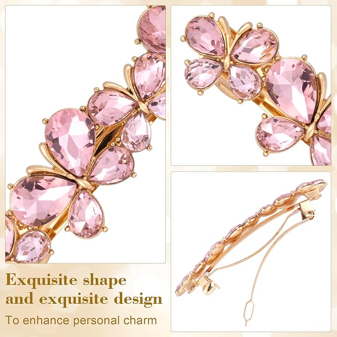 Joez Wonderful Rhinestone Hair Clips, Bridal Hair Accessories for Women, Sparkly Crystal Hair Pins, Fancy Hair Barrettes for Wedding, Bride, Long Hair (Pink Butterfly, 1 Pcs)