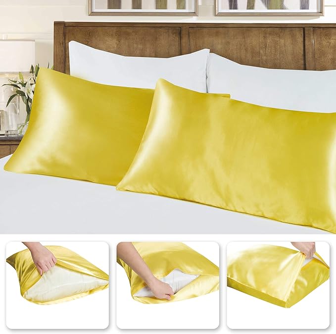 Tyfitb Satin Pillowcase Set for Hair & Skin Care – Cooling, Hypoallergenic, Anti-Frizz, Wrinkle-Free – Soft, Luxurious Pillowcases with Envelope Closure – 2-Pack, King Size 20x36, Gift-Ready