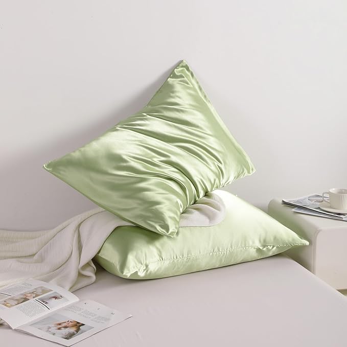 NTBAY 12 Pack Satin King Pillowcases for Hair and Skin, Luxurious and Silky Pillow Cases with Envelope Closure, 20 x 36 Inches, Sage Green