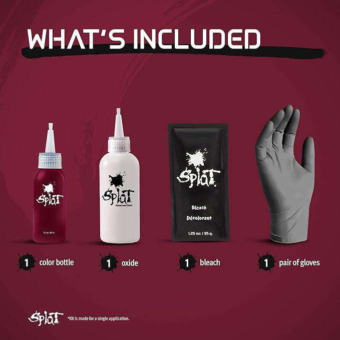 Splat Crimson Obsession Semi Permanent Hair Dye Kit with Bleach, 1 Application, Includes Red Hair Dye, Oxide & Bleach Powder, Vegan & Cruelty Free Hair Color