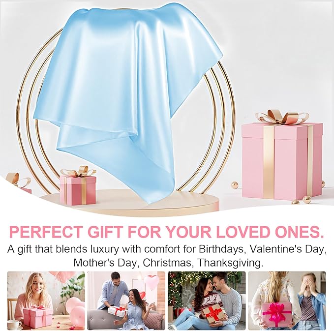 Mulberry Silk Pillow Cases King Size with Hidden Zipper, Ultra Smooth and Soft Breathable Cooling Silk Satin Pillowcase for Hair and Skin, Gifts for Women Men (Sky Blue, 20x36 Inches, 1 Pack)