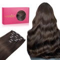 WENNALIFE Clip in Hair Extensions Real Human Hair, 14 Inch 110g 7pcs Remy Hair, Light Dark Brown Straight Natural Extensiones De Cabello Humano Con Clip Ins