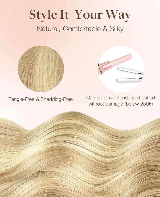 GOO GOO Invisi Edge Tape in Hair Extensions Human Hair, 18D/22F Dirty Blonde Highlights 20pcs 12inch 40g, Virgin Remy Hair, Seamless Injected Tape, Natural Look