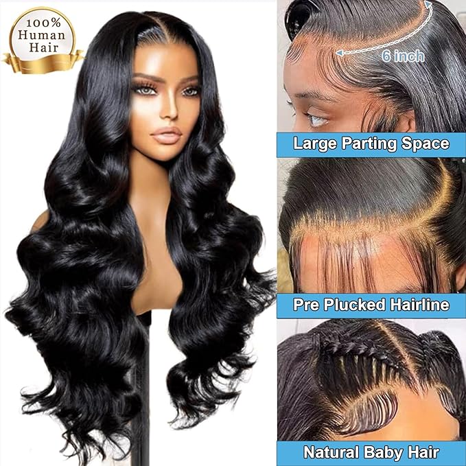 13x6 Lace Front Wigs Human Hair Body Wave Wig, 100% Human Hair [2-year life] 28 Inch Body Wave Lace Front Wigs Natural Black Color HD Lace Frontal Wigs for Black Women 200% Density