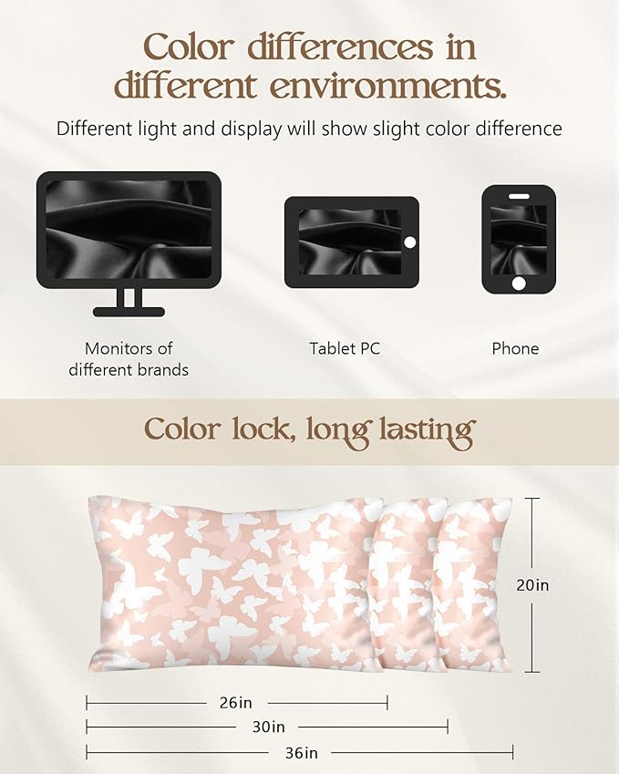 2 Pack Mulberry Silk Pillowcase for Hair and Skin - Standard Size 20 x 26 Inches with Hidden Zipper PK Butterfly 19 Momme Soft Sleeping Silk Pillow Case for Women, Moms