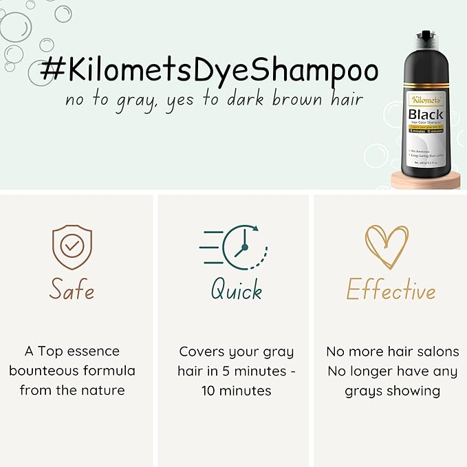 Black Hair Dye Shampoo 400ml- Pack 2-100% Grey Coverage in Minutes - Ammonia Free Hair Color Shampoo Gray Silver Hair- Instant Coloring At Home Gift for Her for Him