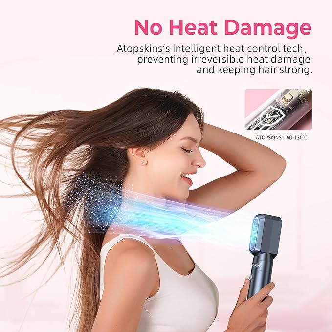 6 in 1 Hair Dryer Brush, Detachable Air Styler, 3 Heat Settings Blow Dryer Brush Frizz-Free Volumizing, Straightening, Curling ALCI Safety Plug for Travel & Home Styling (Blue)