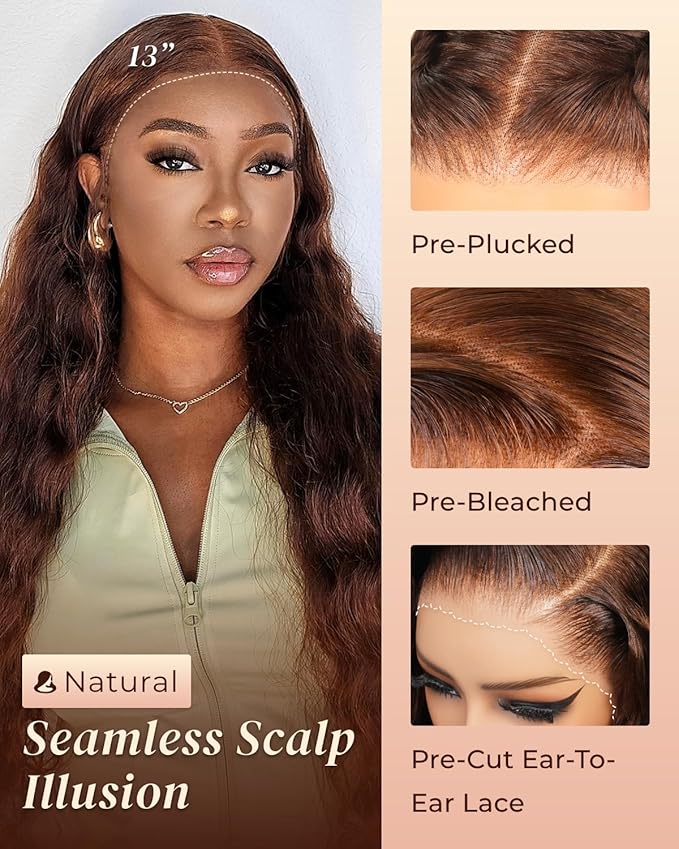 Arabella Chocolate Brown Deep Curly Lace Front Wigs Human Hair 13x6 HD Lace Frontal Wigs Curly Human Hair Brown Glueless Wig For Women Pre Plucked with Natural Hairline 26 Inch