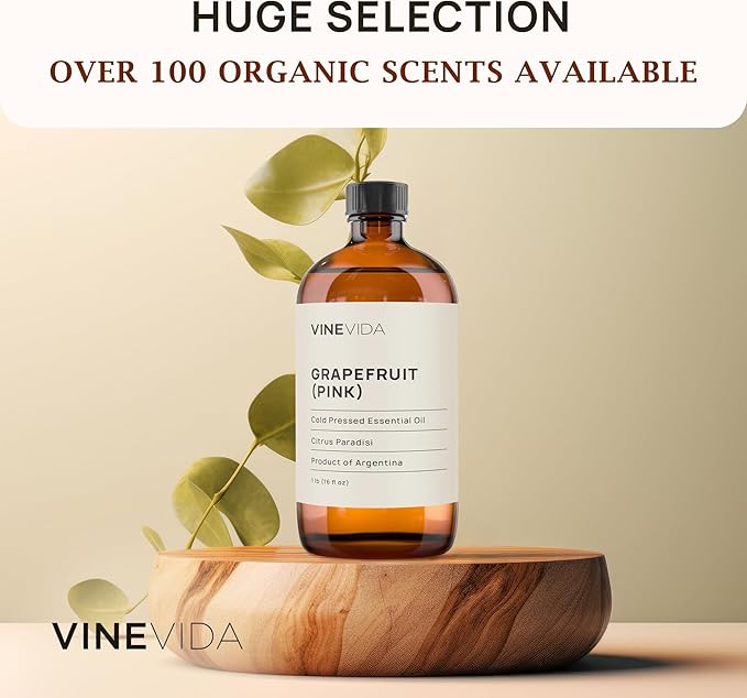 VINEVIDA Grapefruit (Pink) Essential Oil 16 oz - Undiluted Grapefruit (Pink) Oil 16 oz - Grapefruit (Pink) Candle Oil Scent - DIY Candle Scents for Candlemaking - Bulk Essential Oil for Soap Making