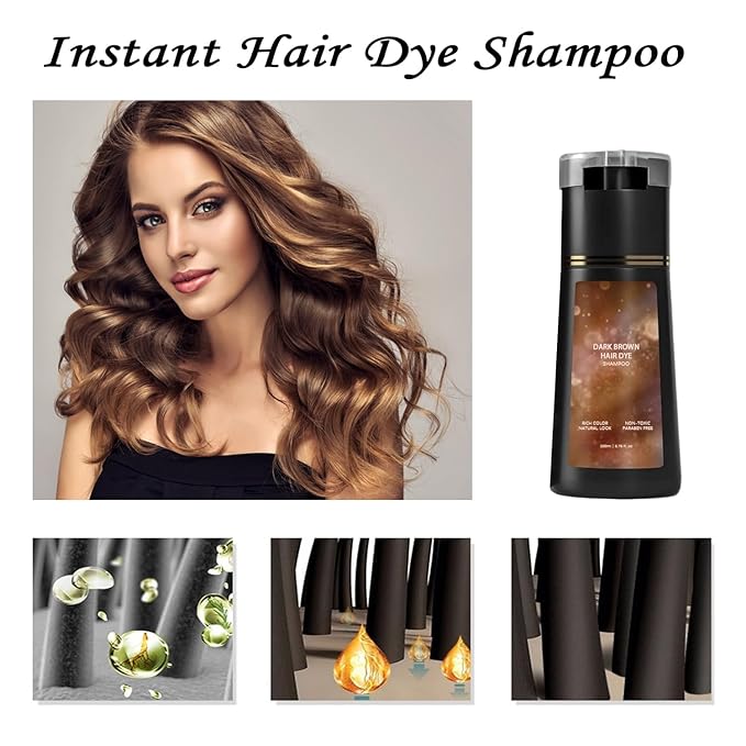 Hair Dye Shampoo, Natural Hair Color Shampoo for Gray and White Coverage, Suitable for Women & Men 200ml (Dark brown)
