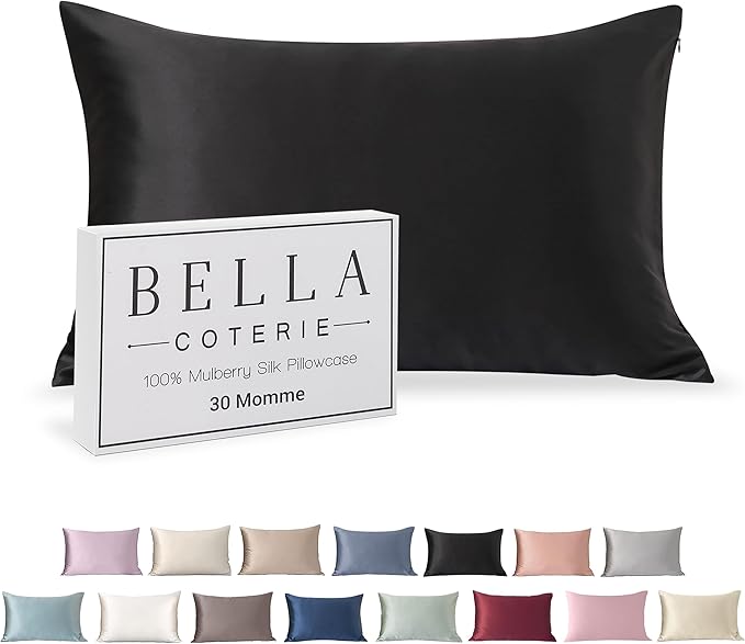 Bella Coterie Luxury Silk Pillowcase for Hair and Skin | 30 Momme | 100% Pure 6A Mulberry Silk | Super Soft | Perfectly Plush [King, Jet Black]