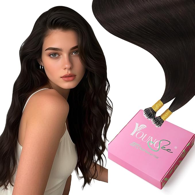 YoungSee Nano Beads Hair Extensions Dark Brown 26 Inch Nano Ring Hair Extensions Human Hair Brown Nano-Tip Hair Extension Real Human Hair Browns Nanobead Hair Extension for Long Hair 50s 50g