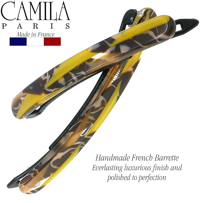 Camila Paris CP3374 French Hair Barrettes Clips for Women, Handmade, Girls Side Slide-in Barrette Clip, Hair Accessories for Women. Strong Hold No Slip Grip Fashion Durable Styling, Made in France