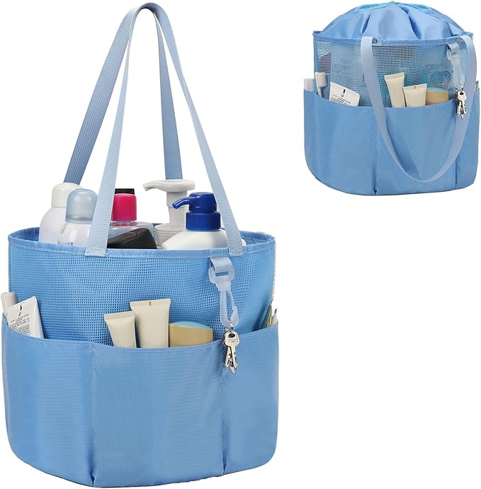 Mesh Shower Caddy Portable, Travel Toiletry Bag for Women Men, Large Capacity Shower Bag Quick Dry Bathroom Bag for Dorm, Gym, Bathroom, Camping, Beach, Swimming, Traveling, Blue