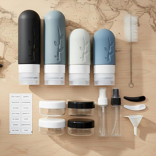 16 Pack Travel Bottles Set - TSA Approved Leak Proof Silicone Squeezable Containers for Toiletries, Conditioner, Shampoo, Lotion & Body Wash Accessories (Black)