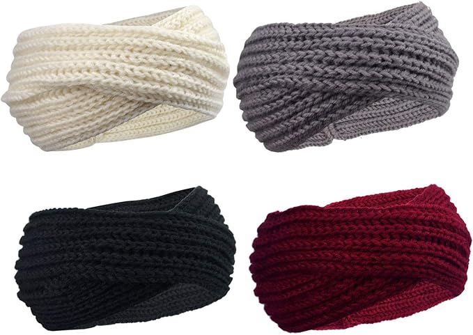 DRESHOW Knit Crochet Headband for Women Ear Warmer Soft Turban Stretch Warmer Headbands Winter Fashion Head Wrap