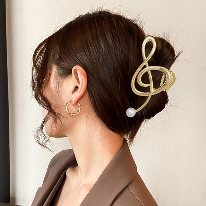 Music Note Hair Clips Large Metal Hair Claw Clip with Pearl Gold Musical Score Hair Claws Strong Hold Nonslip Hair Jaw Clip for Thin Thick Hair Stylish Hair Accessories for Women Girls
