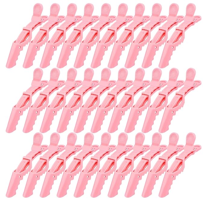 30 Pack Pink Alligator Hair Clips for Styling Sectioning Large Salon Pro Hair Clips for Barber Hair Coloring, Cutting, Sectioning Big Gator Clips Hair Styling Accessories for Women Men