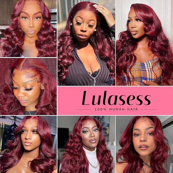 Burgundy Wig Human Hair 13x4 99j Burgundy Lace Front Wigs Human Hair Pre Plucked HD Transparent Lace Frontal Wigs Red Colored Wig 26 Inch