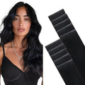 GOO GOO Invisi Edge Tape in Hair Extensions Human Hair, 1 Jet black, 10pcs 18inch 25g, Virgin Remy Hair, Seamless Injected Tape, Natural Look