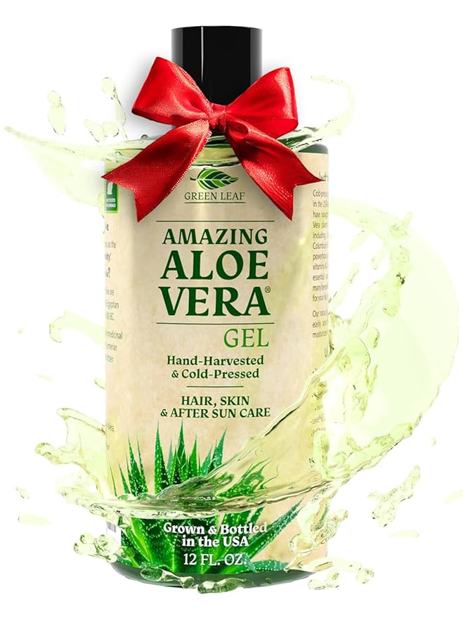 Green Leaf Naturals Amazing Aloe Vera Gel - Freshly Cut, 100% Pure Aloe, Premium Quality, Vegan, Unscented - Natural Sunburn Relief, After Shave, Skin, Face & Hair Care 12oz