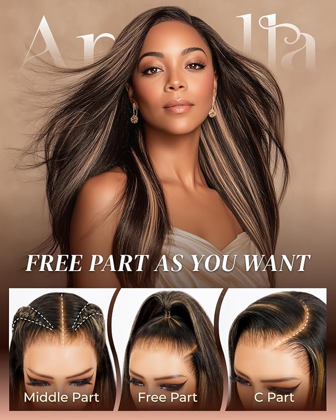 Arabella 13x6 Balayage Wig Human Hair Glueless Wigs Human Hair Pre Plucked Pre Cut 13x6 Ear to Ear Full HD Lace Front Wigs 210% Density 1B/27 Straight Wig Drawstring Wig Human Hair 26 Inch