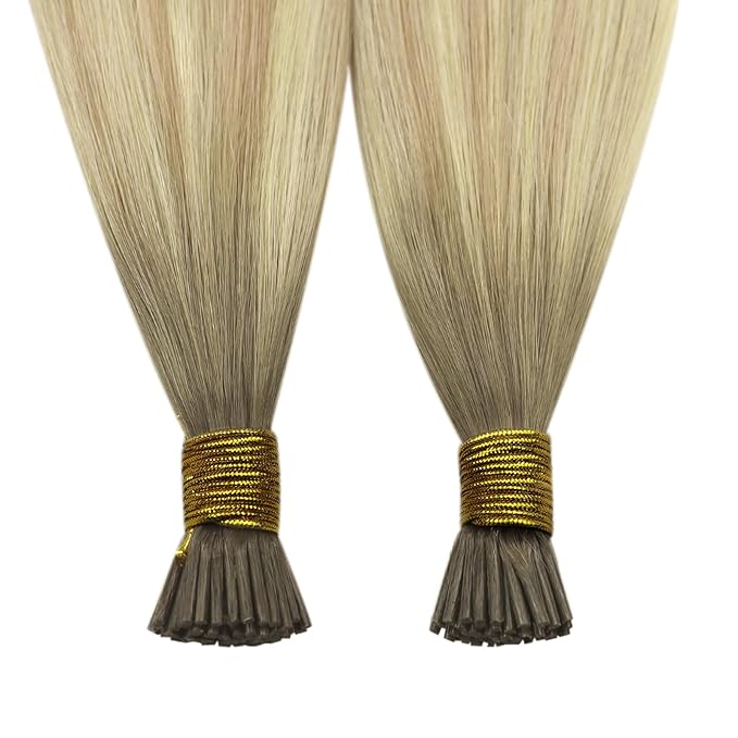 YoungSee I Tips Hair Extensions Ombre 14 Inch I Tip Extensions Ash Blonde Ombre Platinum Blonde Balayage Itip Hair Extension Real Human Hair 80s 50g Fusion Hair Extension for Short Hair