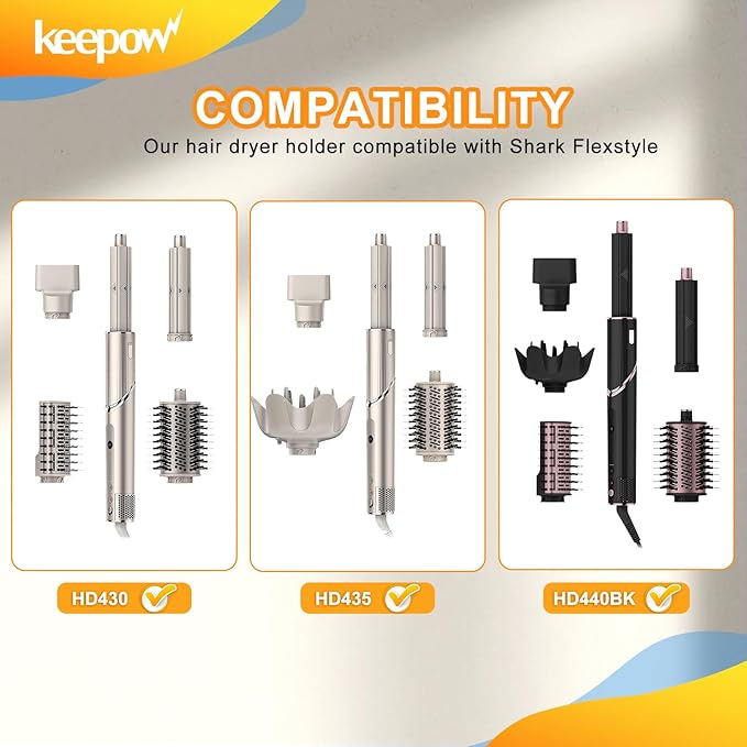 KEEPOW Hair Dryer Holder Compatible with Shark FlexStyle, Wall Mount Hair Dryer Organizer Blow Dryer Holder, Storage Rack with Cord Hanger for Attachment Curlers Brushes Diffuser Accessories