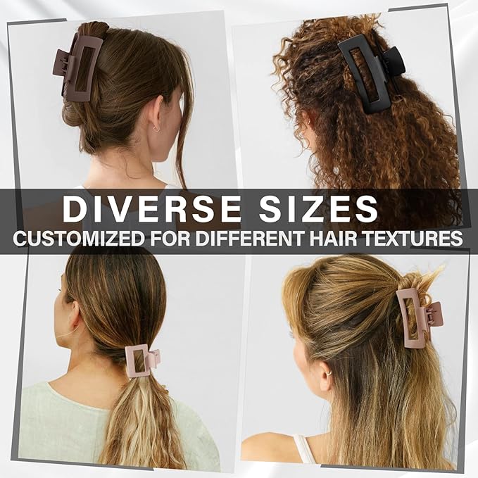 TOCESS Hair Claw Clips for Women - Unbreakable Small Medium Big Extra Large 4 Sizes Clip Set for Thick Thin Hair, Hard to Break Neutral Hair Claws for Long Short Hair Girls (8PCS)