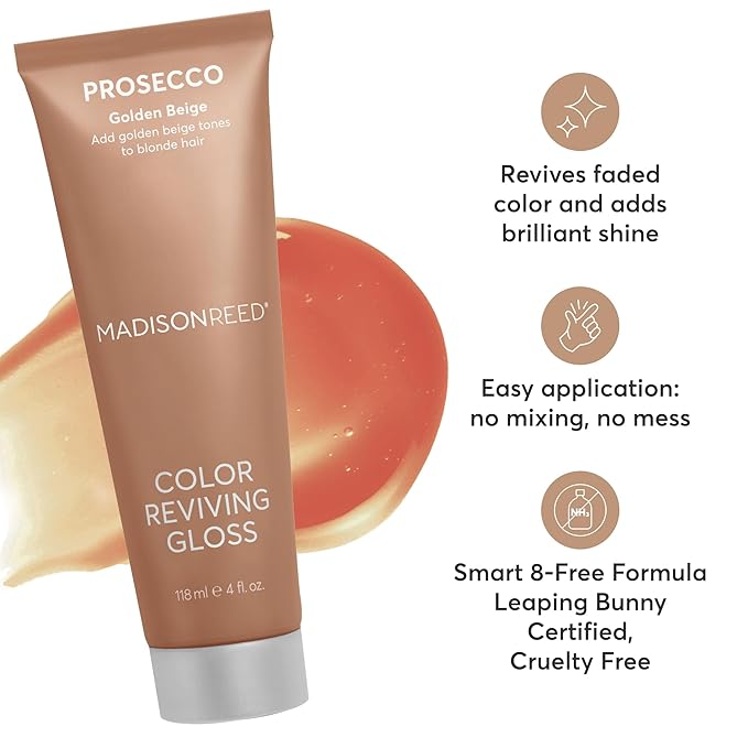 Madison Reed Color Reviving Gloss, Prosecco - Golden Blonde, Semi-Permanent Hair Dye, Enhances Hair Color & Corrects Tone, Adds Brilliant Shine, Keratin & Argan Oil, 4 Fl Oz (118 mL)