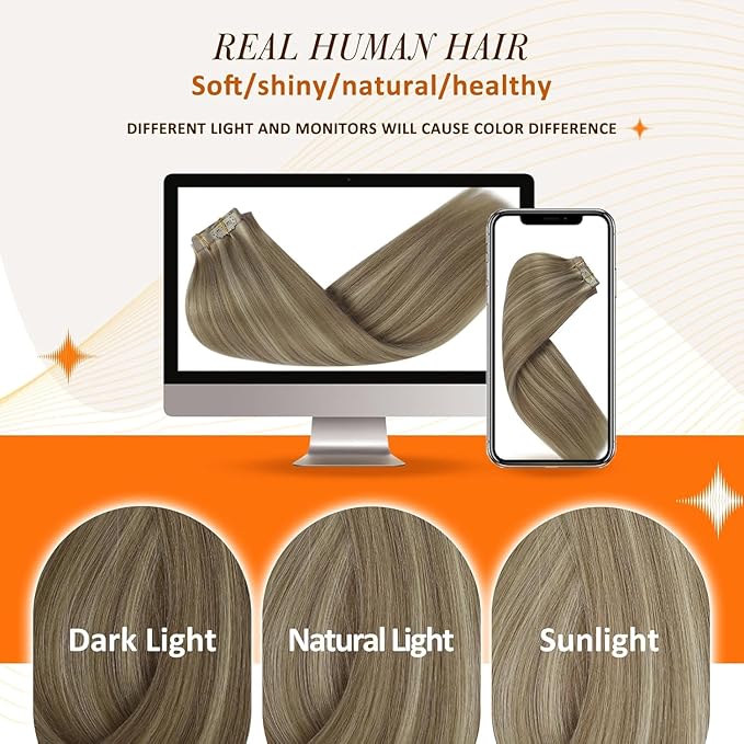 Full Shine Clip in Hair Extensions 18 inch 140g 8Pcs Golden Blonde Mix Light Blonde Natural Seamless Hair Extension for Women Add Volume