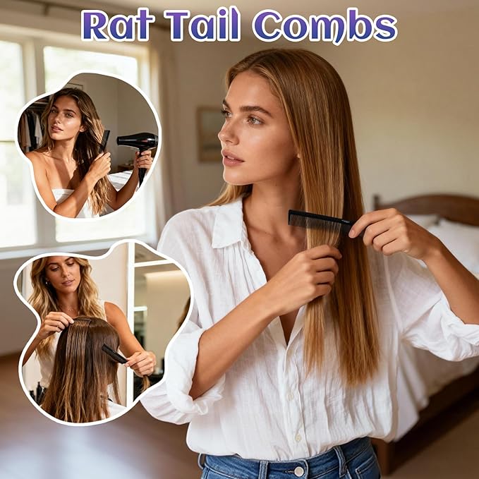 2Pcs Combs for Women and Men，Professional Black Carbon Fiber Teasing Comb，Combs for Hair Stylist, Fine and Wide Tooth Styling Comb for All Hair Types（Style 3）