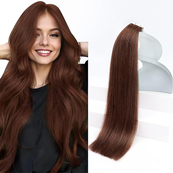 Sunny Hair Tape in Hair Extensions Real Human Hair Invisible Remy Hair Extensions Tape ins for Women Auburn Brown 12 inch 20Pcs