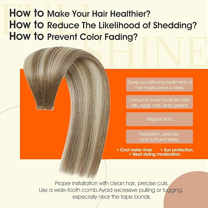 Full Shine Tape in Human Hair Extensions Color 3/8/22 Brown And Blonde Tape in Hair Extensions 20Inch Brazilian Double Sided Skin Weft Invisible Extension 50G 20Pcs Travel Friendly Styling
