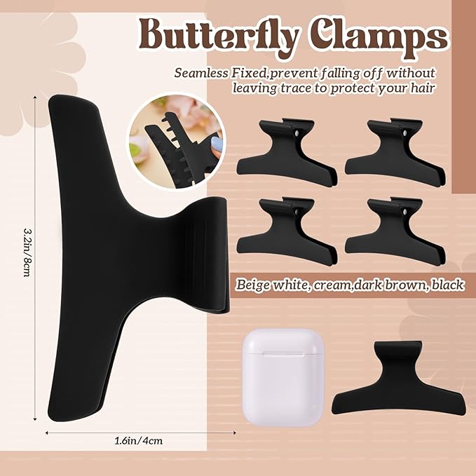 Batiyeer 12 Pcs Butterfly Hair Clips for Styling Sectioning Hair Clips for Women Butterfly Clamps Non Slip Claw Salon Section for Cutting Styling Coloring Thick Thin (Black)