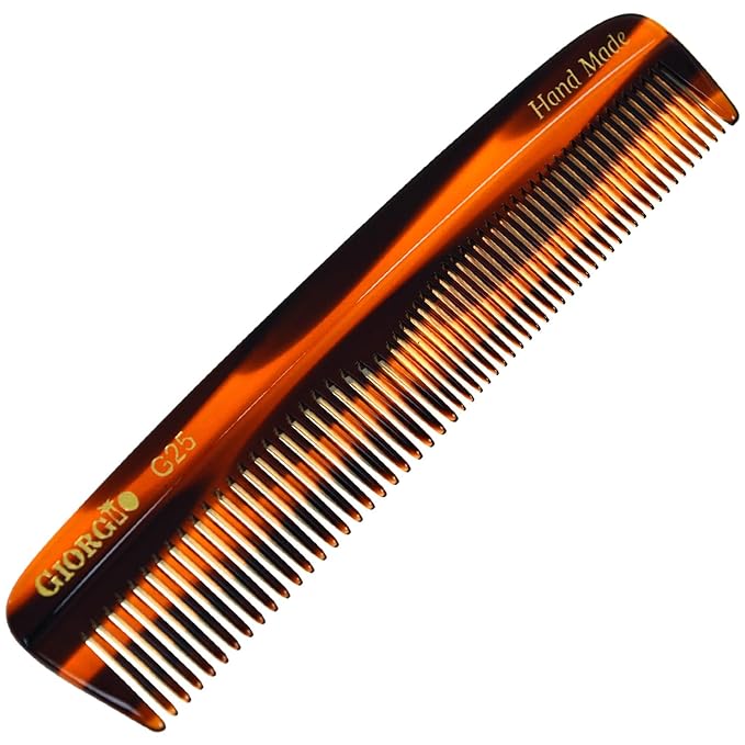 Giorgio G25 FineTooth and WideTooth Pocket Comb - Hair Styling Comb for Men and Women, Handmade Beard Combs for Men, Barber Combs, for Grooming,Saw Cut and Polished (Tortoiseshell)