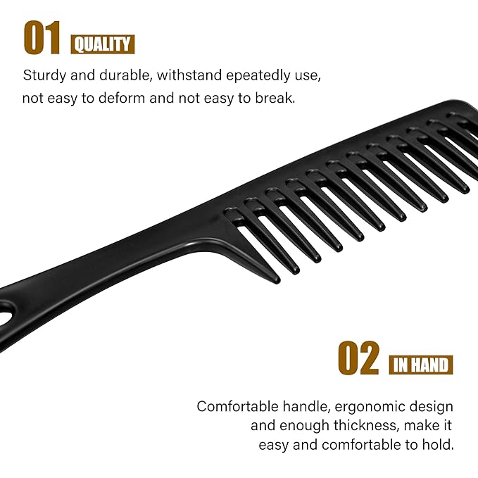 MODENGKONGJIAN 4PCS Wide Tooth Comb, Large Hair Detangling Comb Styling Comb for Curly, Wet, Long Hair with Handgrip (Black & Pink)
