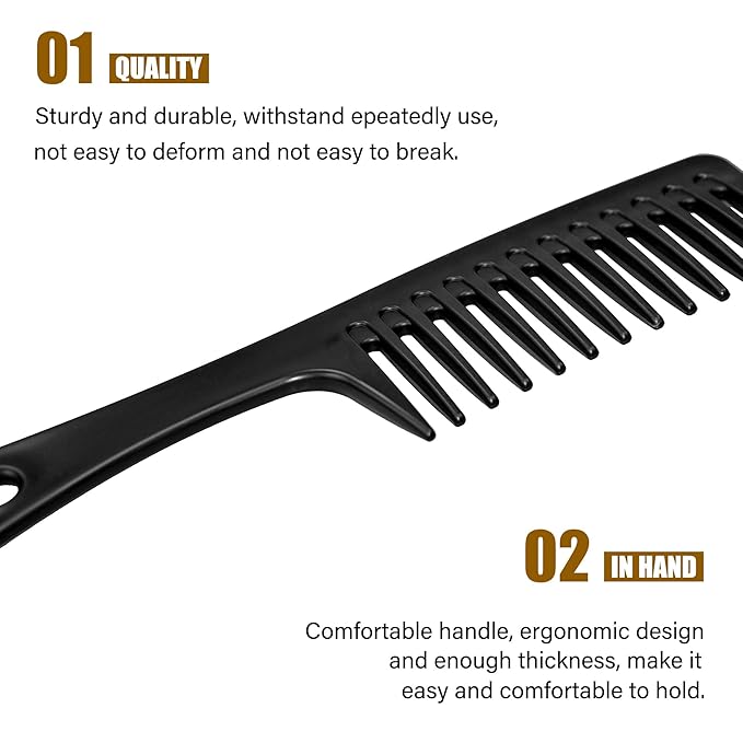 4PCS Wide Tooth Comb, Professional Women Hair Care Styling Handgrip Combs for Curly, Wet, Long Hairs (Black & White)